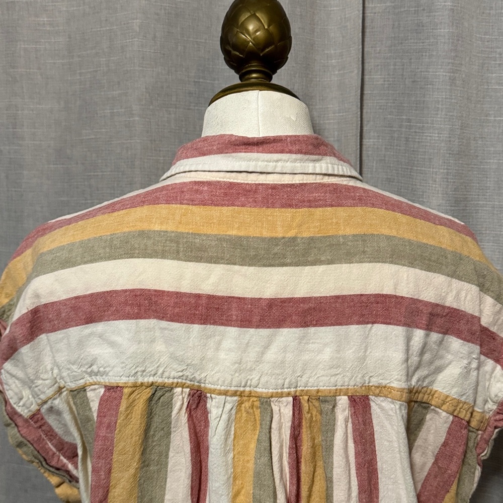 Threshold Rayon/Linen blend Button Up Shirt-Striped/Red/Mustard/Beige/Olive-Sz L - Picture 7 of 14